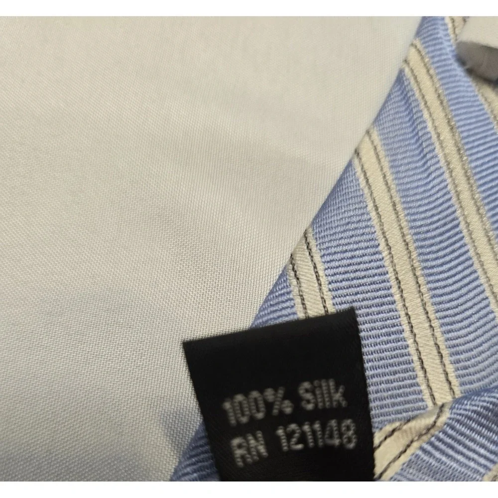 Calvin Klein Classic Blue Cream Striped 100% Silk Mens Neck‎ Tie